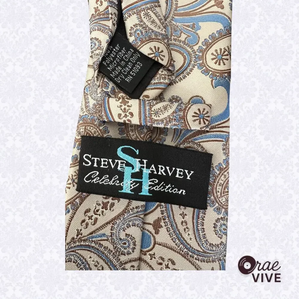 Steve Harvey Celebrity Edition Men’s Tie Cream & Blue Paisley